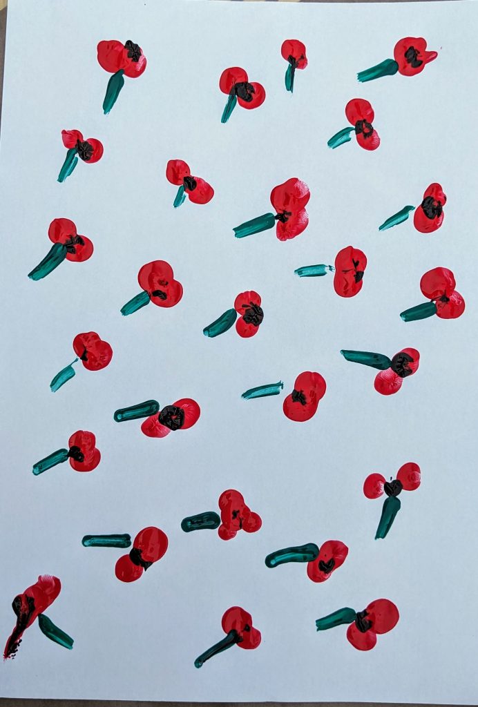 finger painting poppy remembrance day craft